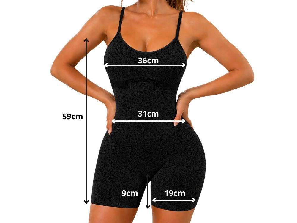 Träningsjumpsuit dam push-up med inbyggda kupor svart S/M