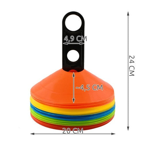 Träningskoner 50-pack 20 cm med hållare och väska, 5 färger