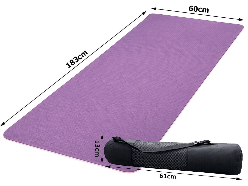 Träningsmatta 183x60 cm 0,6 cm skum rosa/lila med bärväska