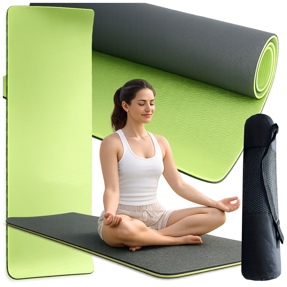 Träningsmatta yoga 183x60 cm 0,6 cm skum grön med bärväska