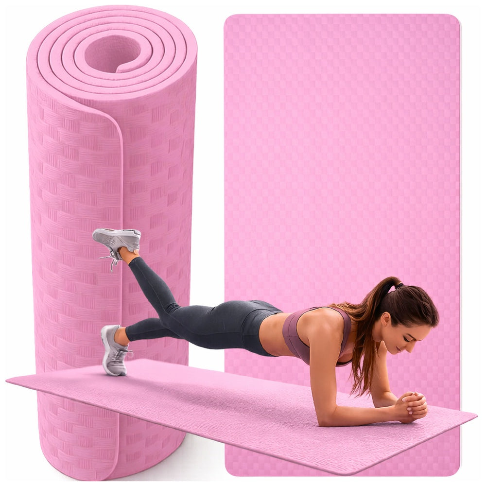 Träningsmatta yoga 190x90 cm 1 cm skum rosa dubbelsidig
