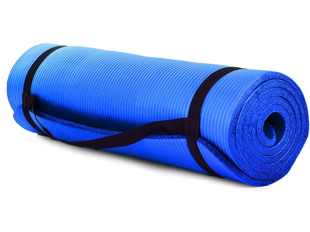Träningsmatta yoga/pilates 180x60 cm 1 cm NBR-skum blå med bärrem