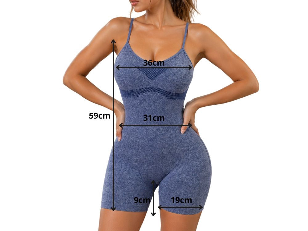 Träningsshorts/jumpsuit dam push-up med inbyggda kupor blå S/M