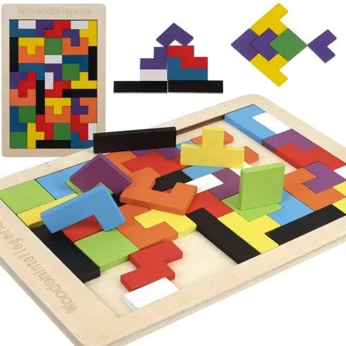 Träpussel logikspel 40 delar med bas 27x18 cm flerfärgad