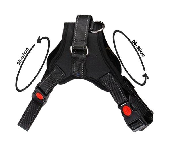 Tryckfri hundsele L med handtag, reflex, justerbar upp till 40 kg