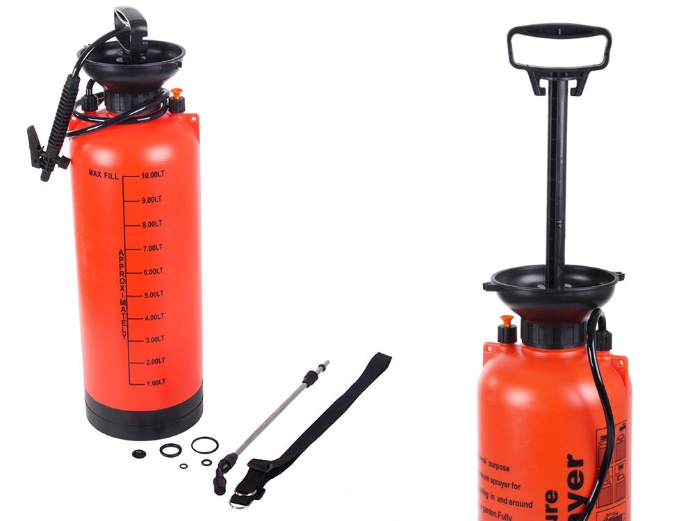 Tryckspruta 10 liter med lans 55 cm justerbart munstycke orange