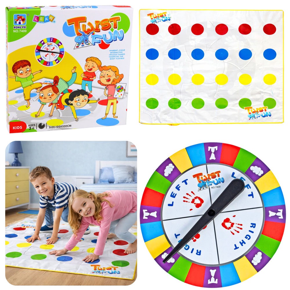 Twister spel med matta 120x100 cm och snurrhjul, familjespel 2-4 spelare