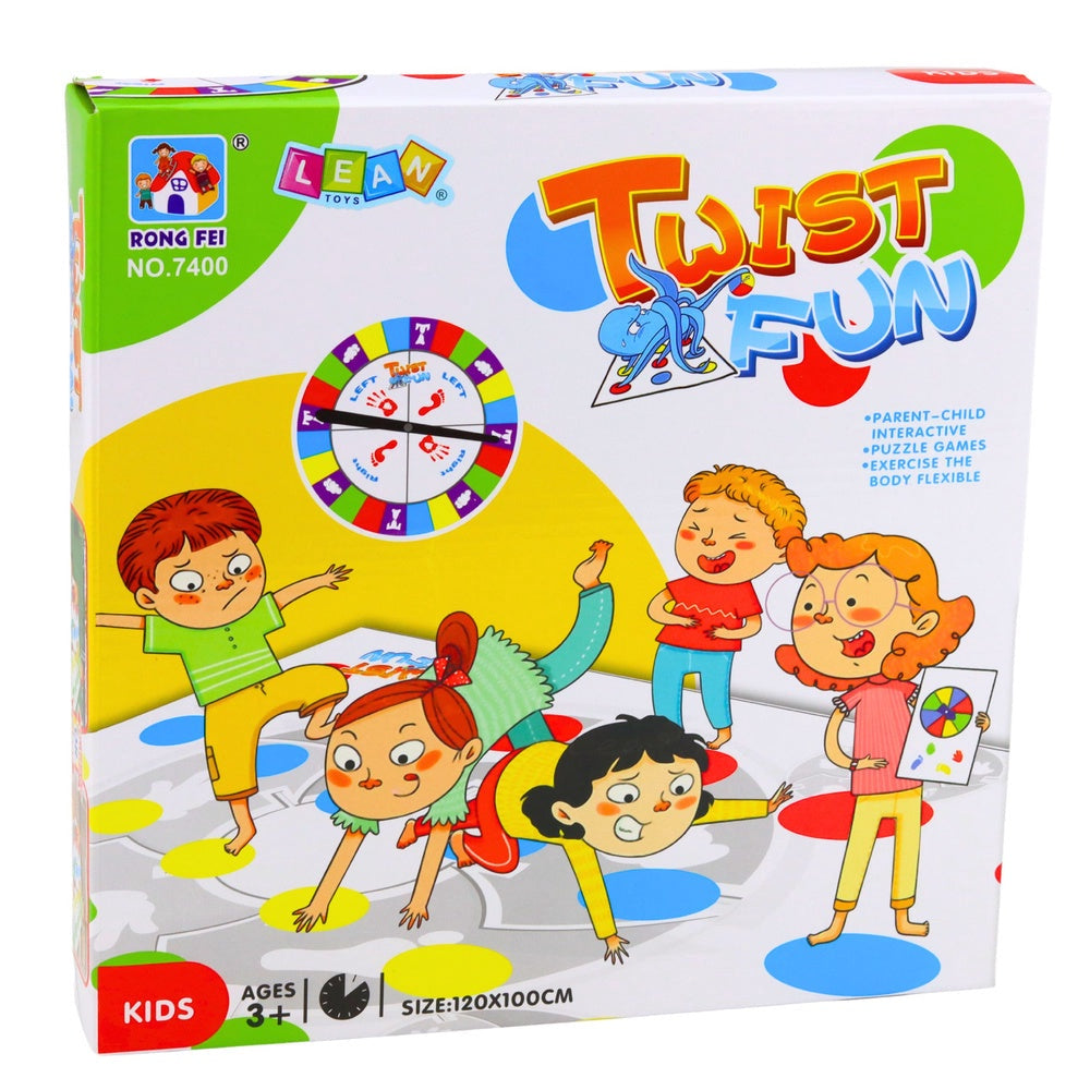 Twister spel med matta 120x100 cm och snurrhjul, familjespel 2-4 spelare