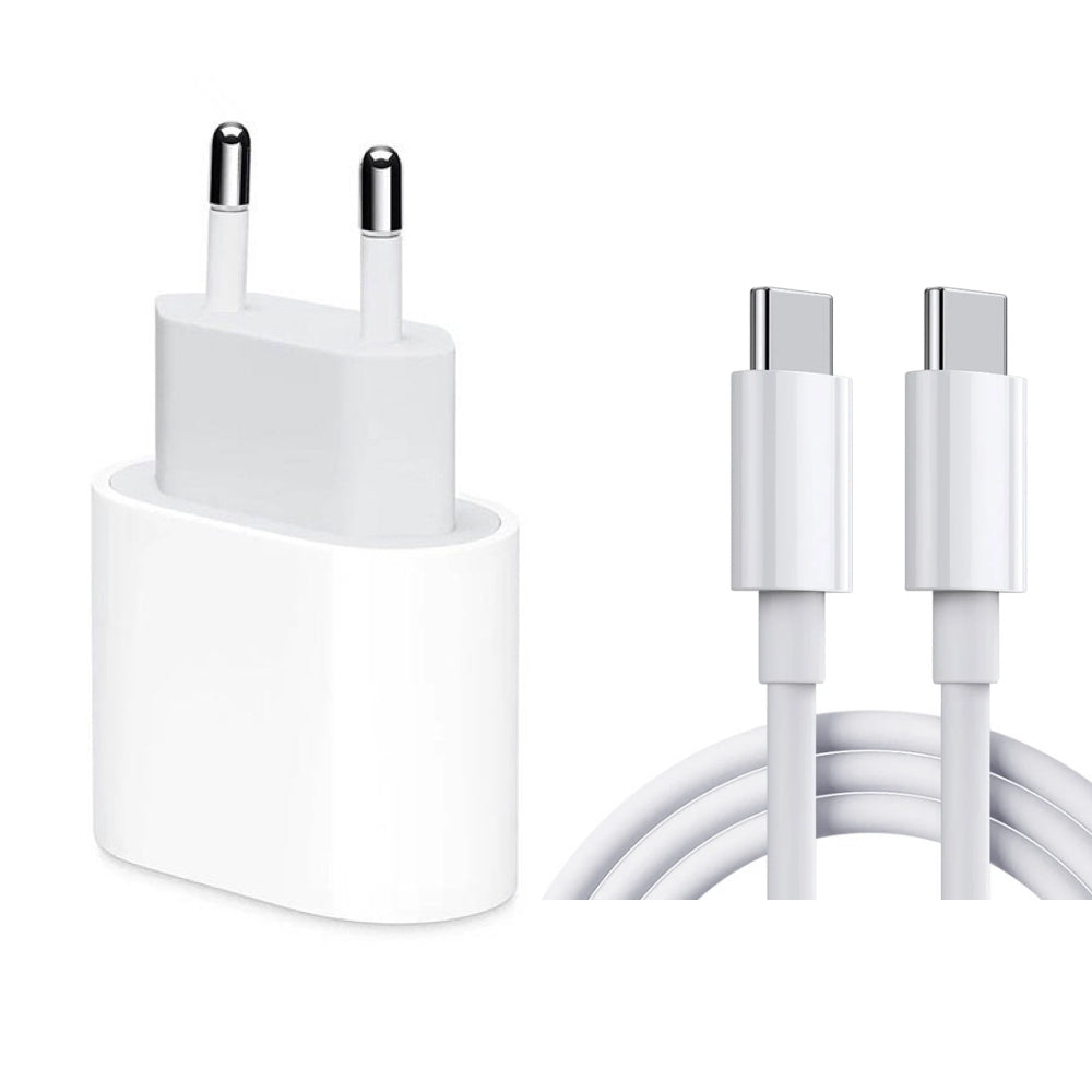 USB-C snabbladdare 20W PD 3.0 med 2 m USB-C-kabel vit