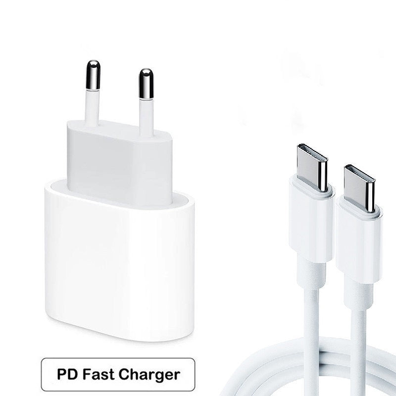 USB-C snabbladdare 20W PD 3.0 med 2 m USB-C-kabel vit