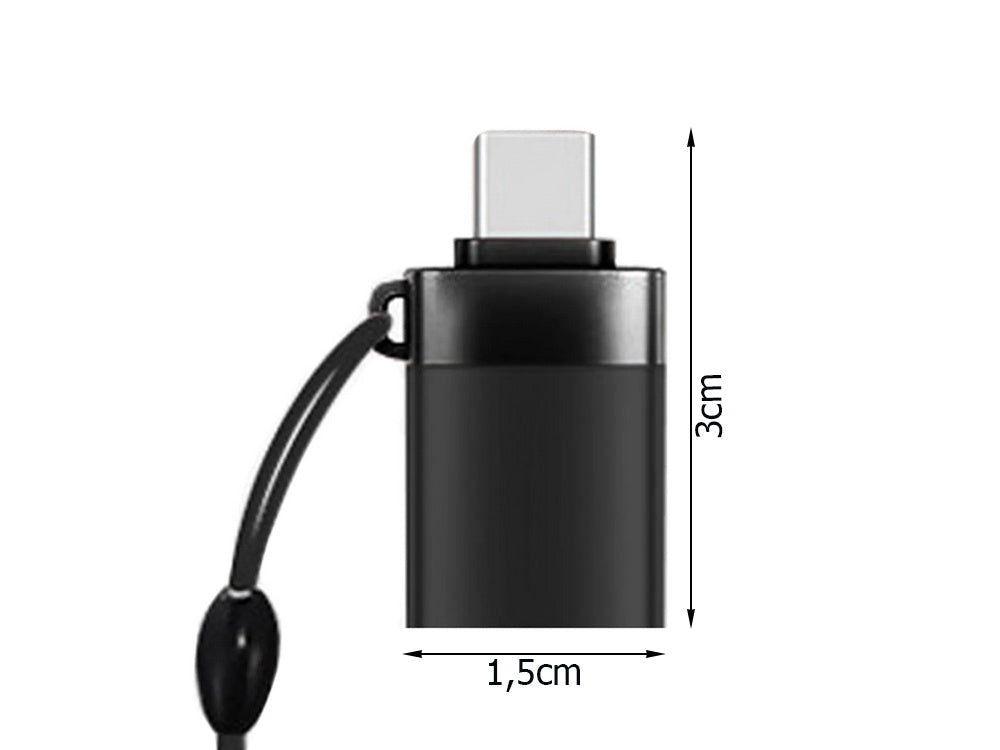 USB-C till USB-A 3.0 OTG-adapter svart 1,5x3 cm med lanyard