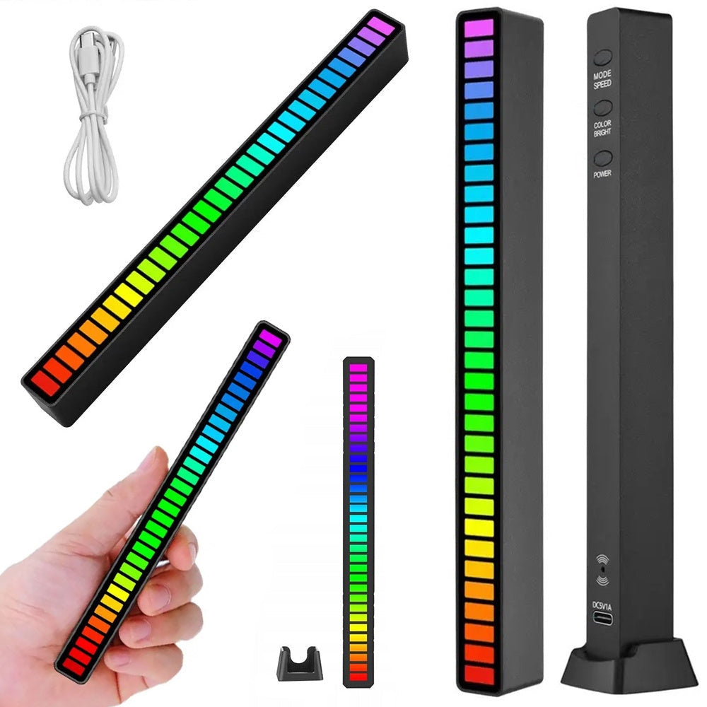 USB RGB LED-ljusramp 32 LED 18 lägen med batteri och mikrofon svart