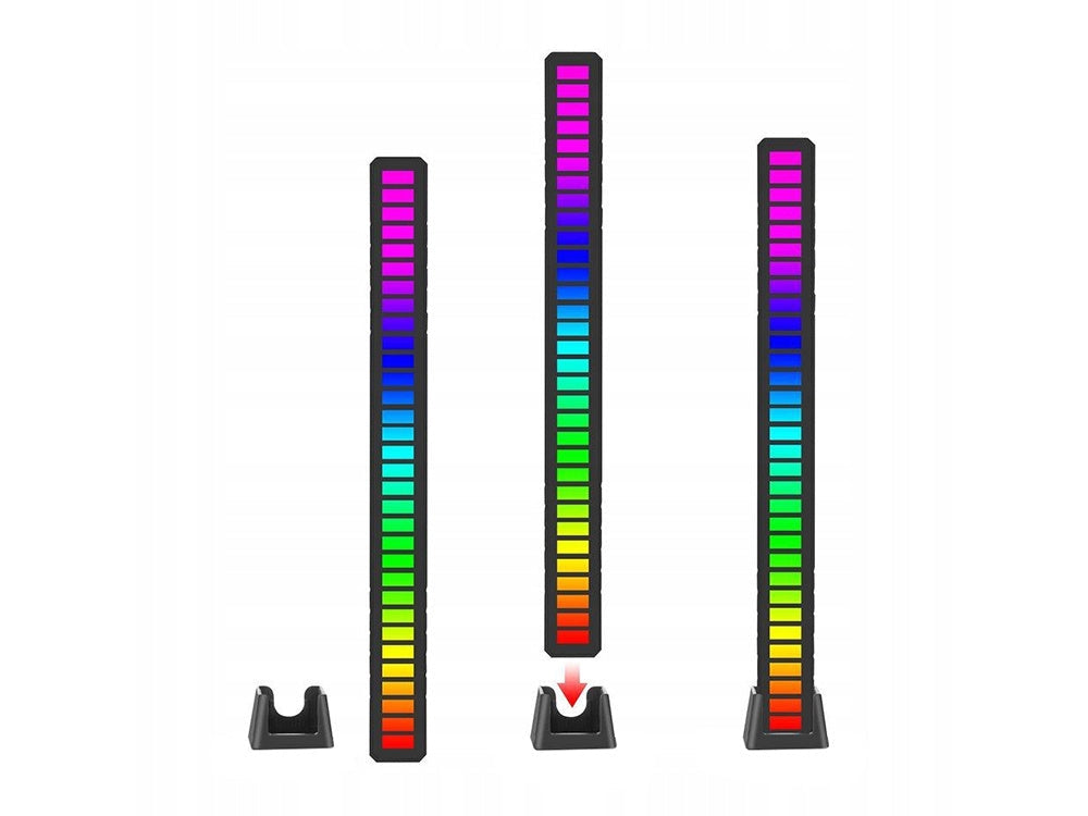USB RGB LED-ljusramp 32 LED 18 lägen med batteri och mikrofon svart