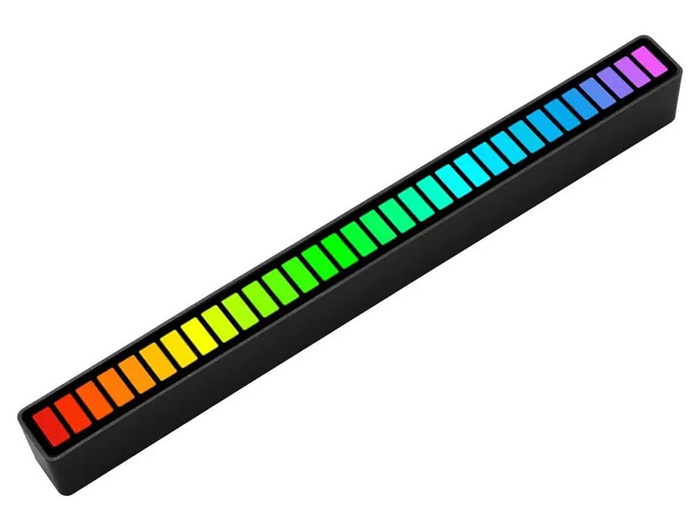 USB RGB LED-ljusramp 32 LED 18 lägen med batteri och mikrofon svart