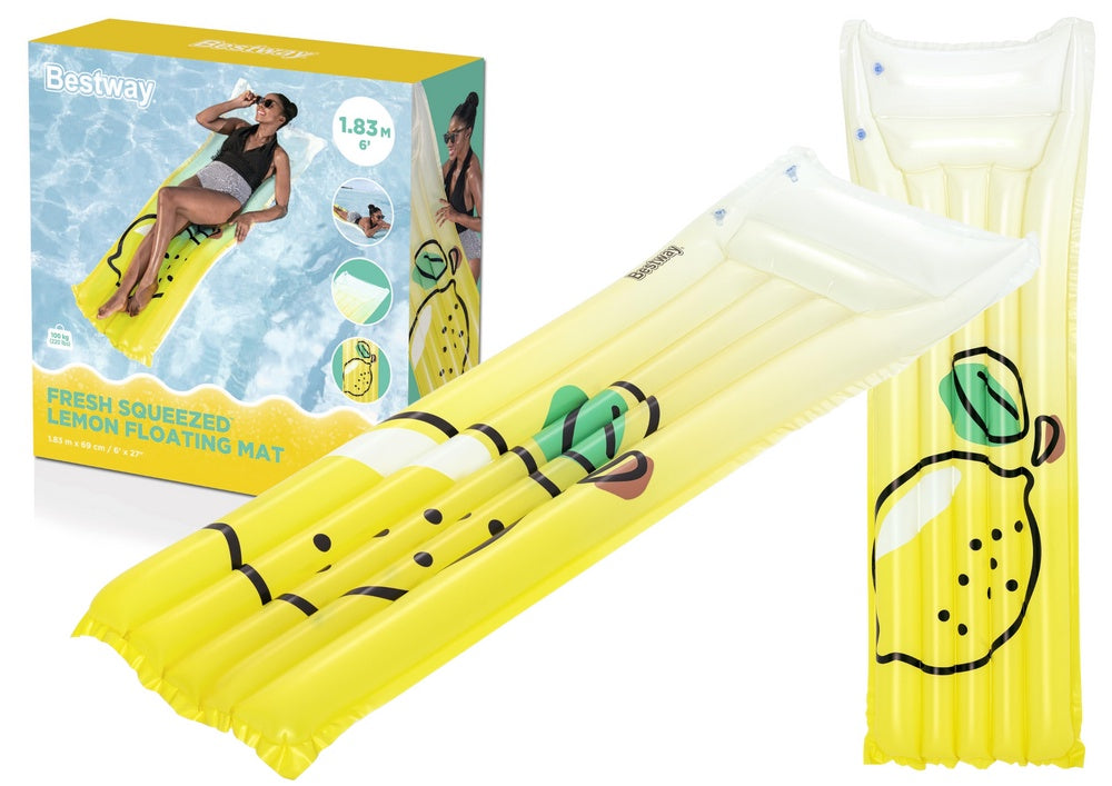Uppblåsbar badmadrass med kudde citron 183x69 cm PVC max 100 kg