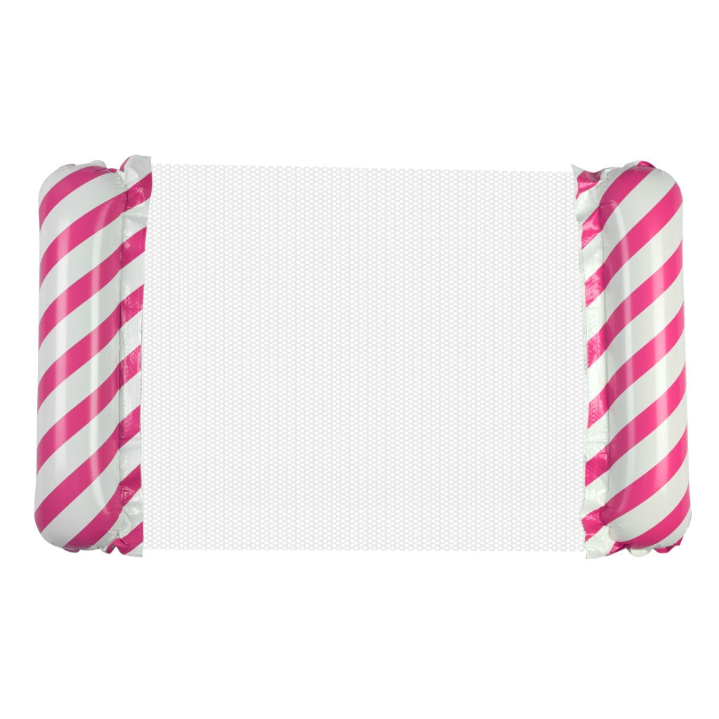 Uppblåsbar flytmatta med ryggstöd och nätbotten rosa/vit 110x70