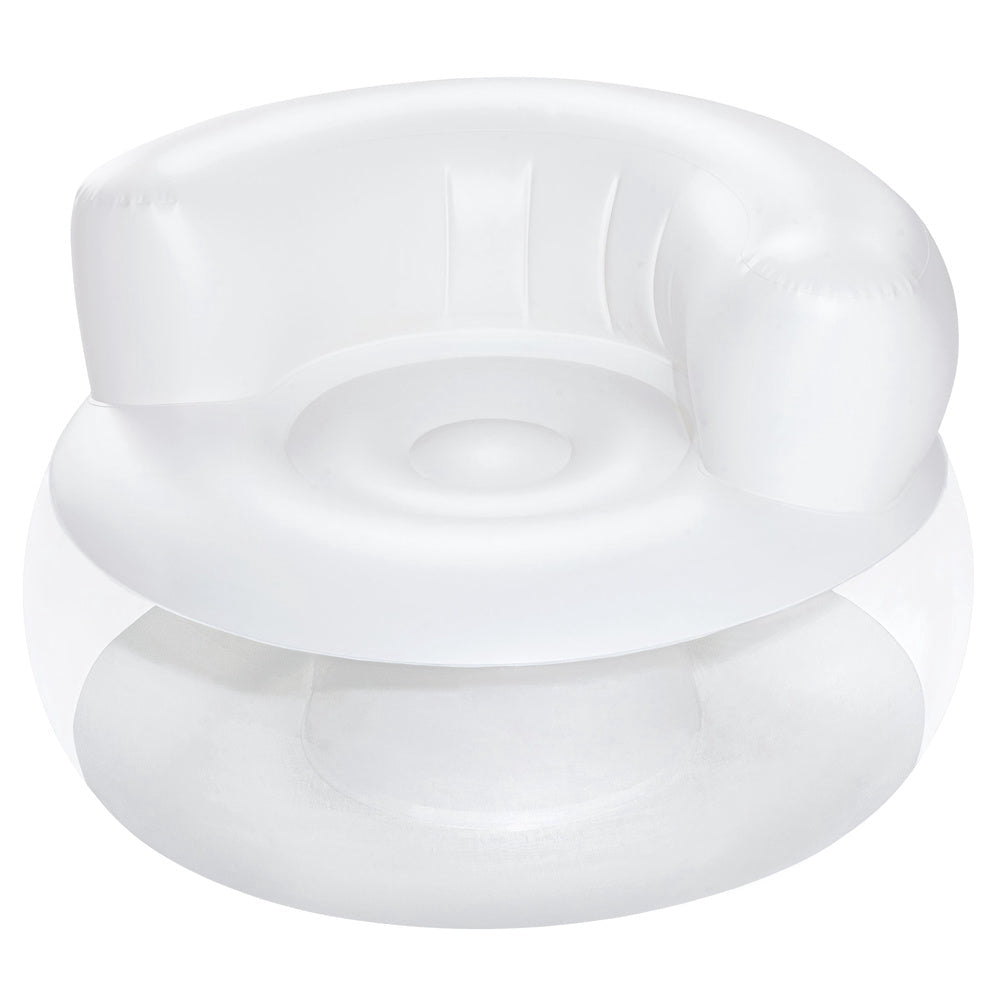 Uppblåsbar fåtölj vit PVC 112x112x70 cm max 100 kg inne/ute