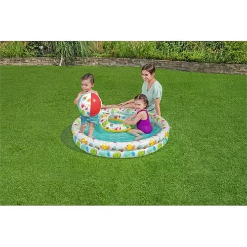 Uppblåsbar paddlingpool 122x20 cm set med simring 46 cm & boll 27 cm