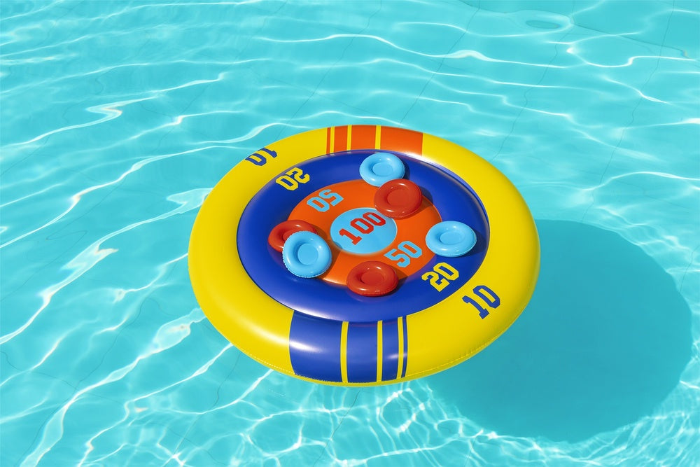 Uppblåsbart poolspelet Arcade Shield 140 cm med frisbees, från 3 år