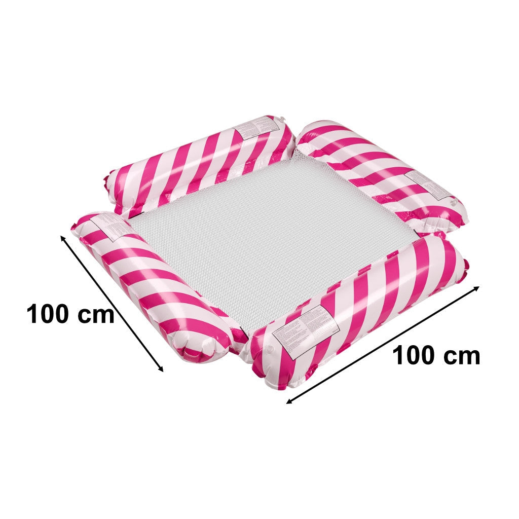 Uppblåsbar vattenhammock 2-i-1 badmadrass rosa/vit 100x100 cm