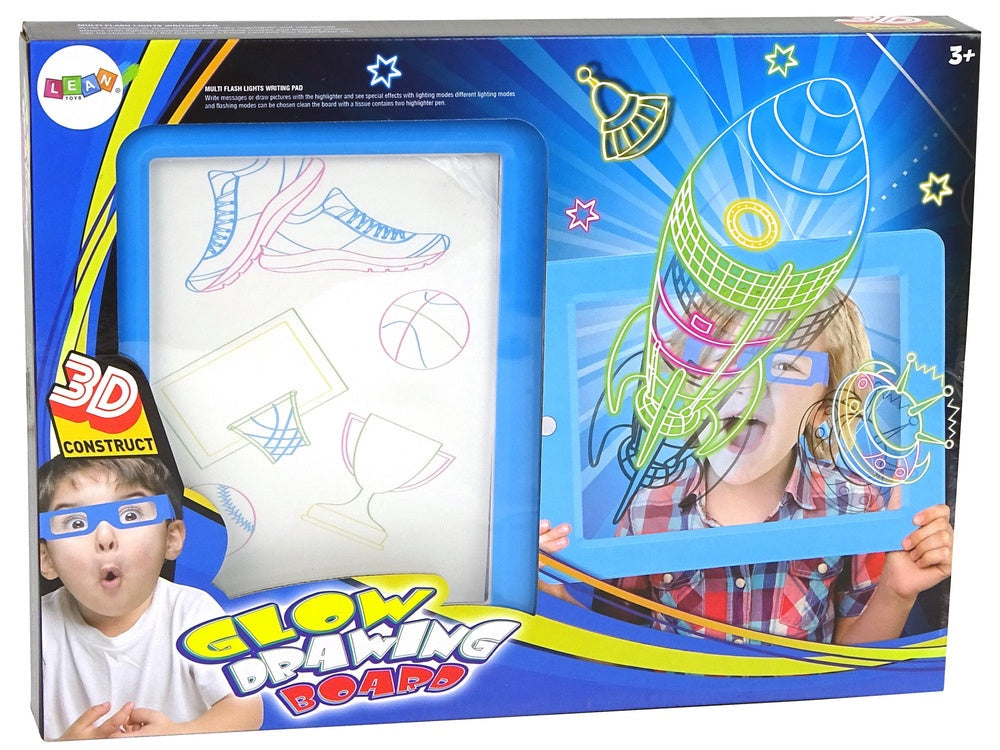 Upplyst 3D-whiteboard set med neonmarkörer, mallar & 3D-glasögon