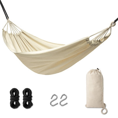 Utomhushammock boho ecru 200x152 cm bomull/polyester 120 kg set