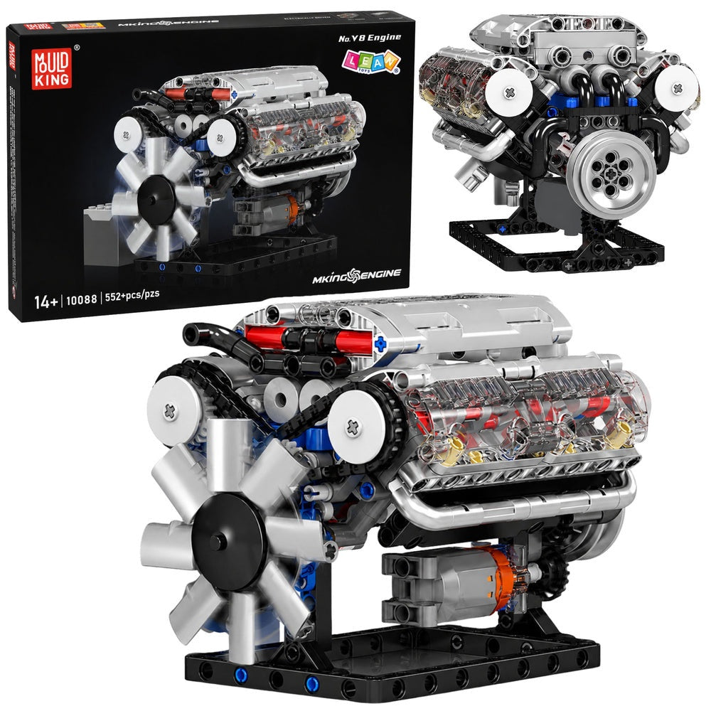 V8-motor byggsats 552 delar med rörliga delar, batteridriven