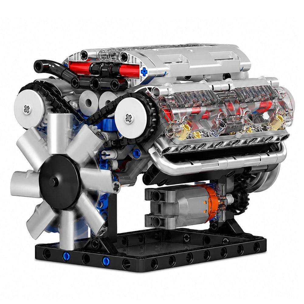 V8-motor byggsats 552 delar med rörliga delar, batteridriven