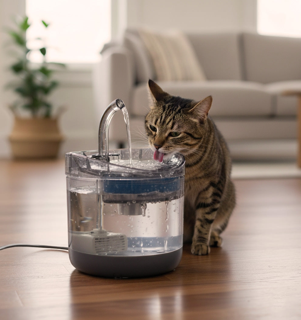 Vattenfontän hund/katt 1,8 L med aktivt kolfilter och tyst USB-pump