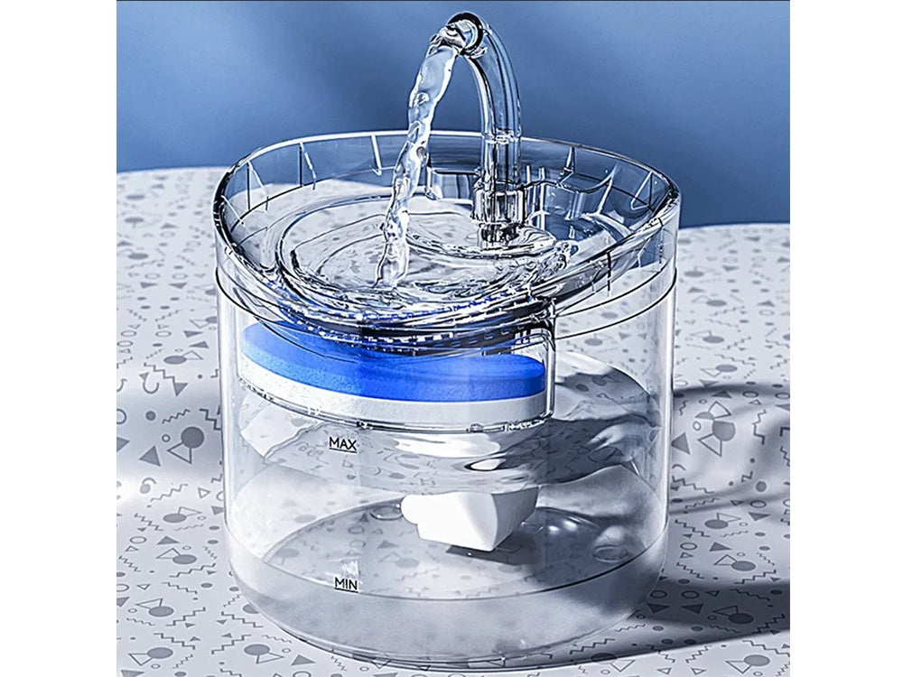 Vattenfontän katt/hund 1,8 L USB med pump och kolfilter transparent