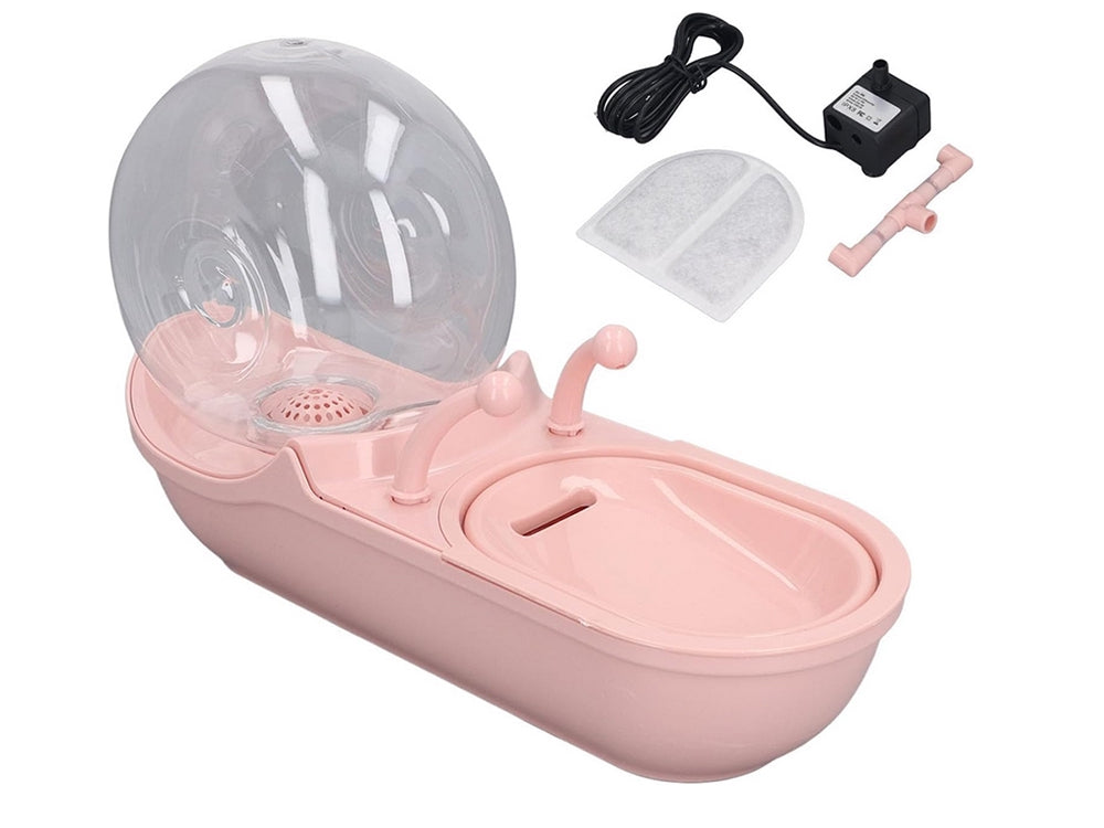 Vattenfontän katt/hund USB med pump + filter rosa/gul mix