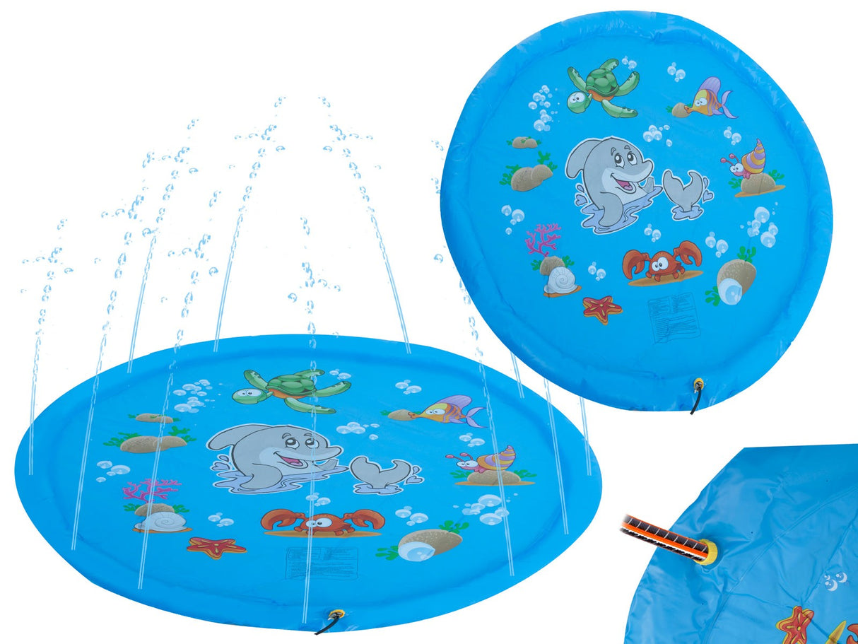 Vattenlekmatta splash pad med fontän 170 cm PVC anslutning trädgårdsslang