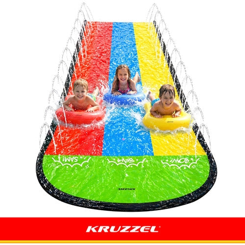 Vattenslide med fontän 480 cm 3 banor inkl 3 uppblåsbara brädor