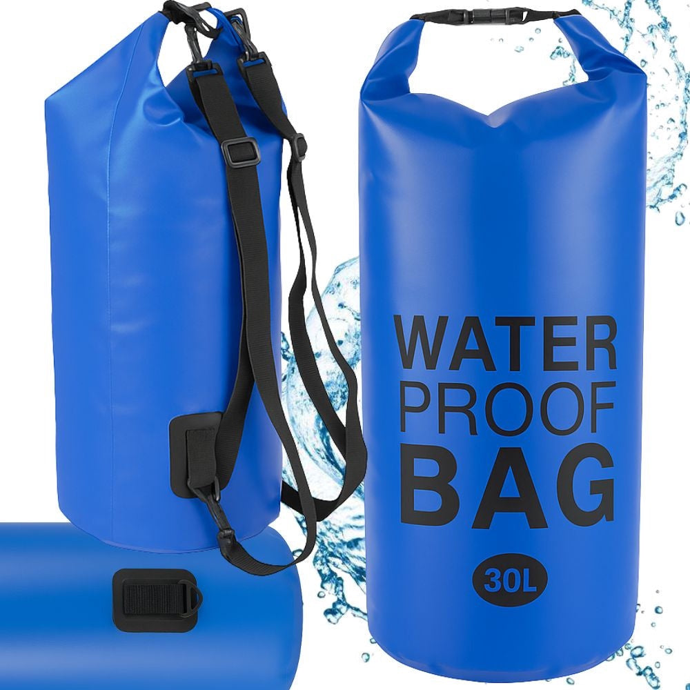 Vattentät dry bag 30 L blå 70x37 cm med rem roll-top
