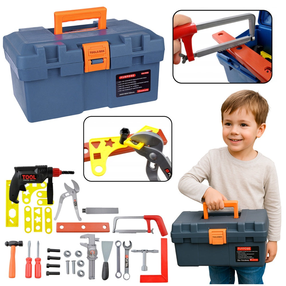 Verktygslåda leksak DIY-kit med borr i plast, 30x19x15 cm, 3+