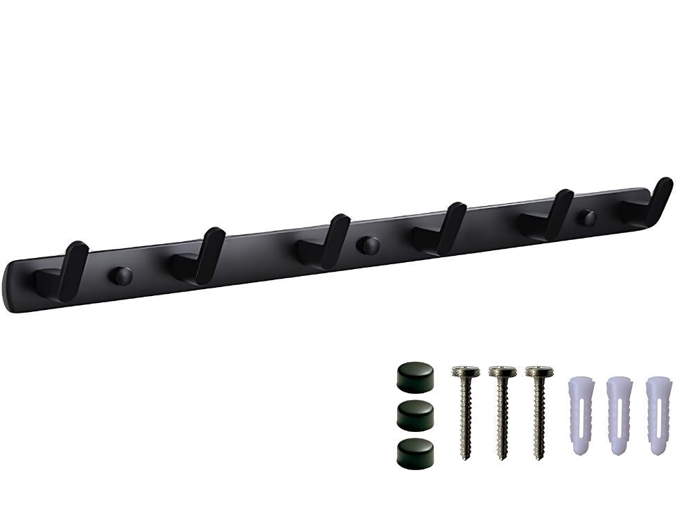 Väggmonterad klädhängare 6 krokar metall svart 54,5 cm
