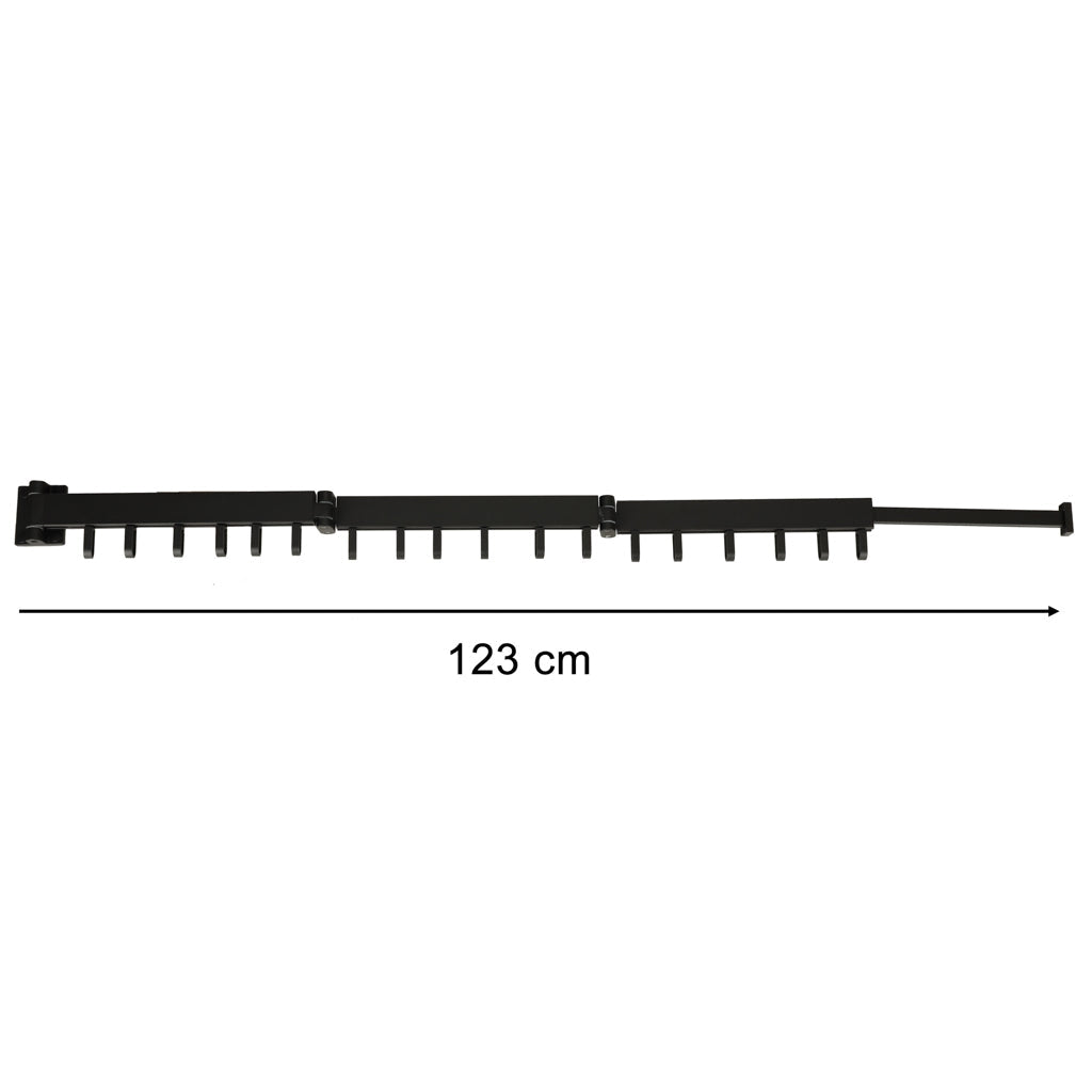 Väggmonterad klädhängare torkställning 18 krokar aluminium svart 123 cm
