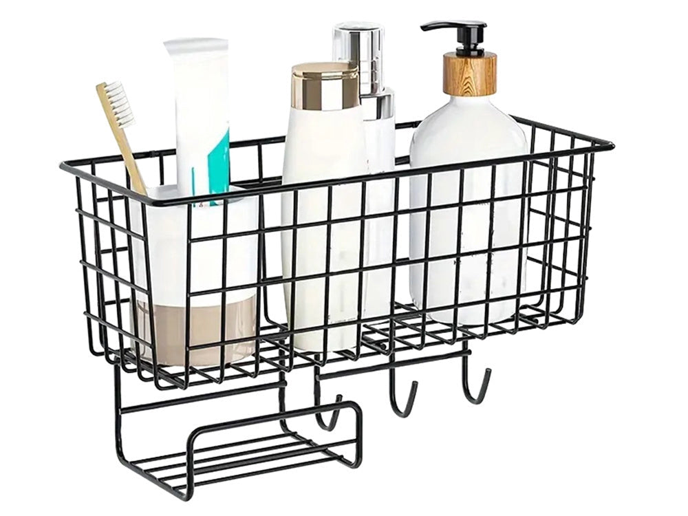 Väggorganiser metall med hylla, näsduksfack och 3 krokar 21x38 cm