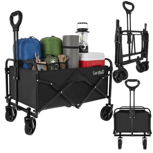 Vikbar trädgårdsvagn 90L 100 kg 4 hjul 360° svängbara svart