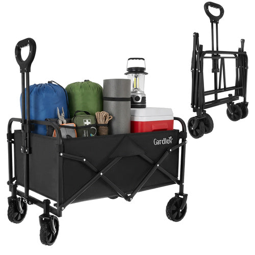 Vikbar trädgårdsvagn 90L 100 kg 4 hjul 360° svängbara svart
