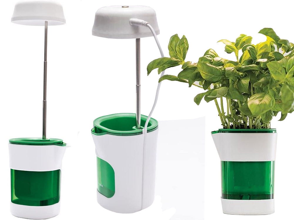 Växtlampa med självbevattnande kruka LED fullspektrum USB vit