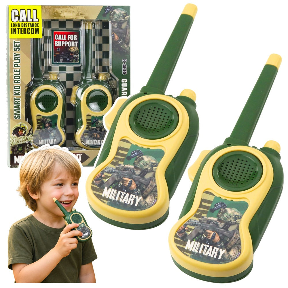 Walkie talkies för barn 2-pack militärtema 300 m räckvidd AA-batteri