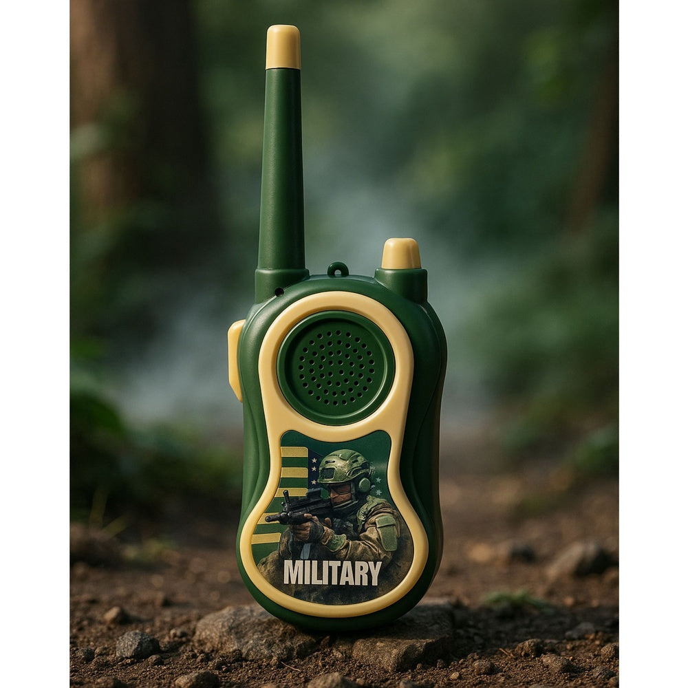 Walkie talkies för barn 2-pack militärtema 300 m räckvidd AA-batteri