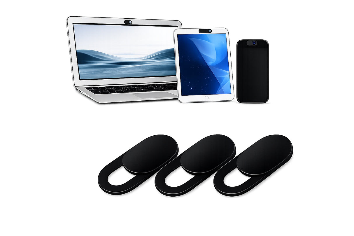 Webbkameraskydd med slide-funktion 3-pack svart för laptop/mobil/surfplatta