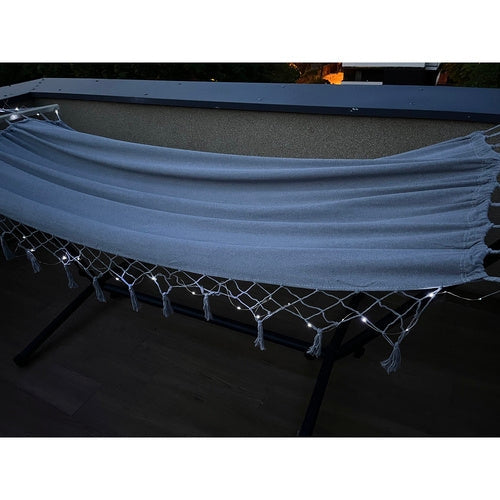 XXL dubbelhängmatta 200x150 cm med träbalk 100 cm 250 kg grå