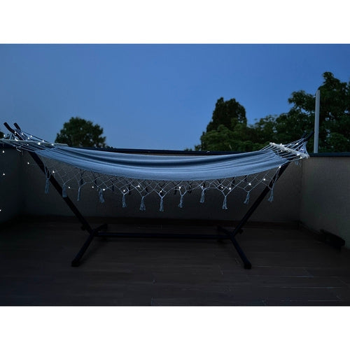 XXL dubbelhängmatta 200x150 cm med träbalk 100 cm 250 kg grå