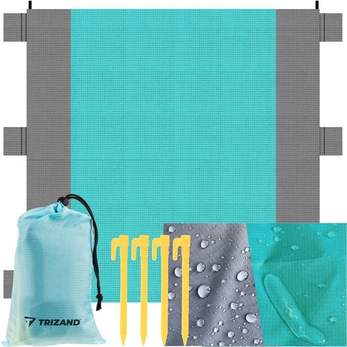 XXL strand- och picknickfilt 208x208 cm vattentålig polyester grå-blå