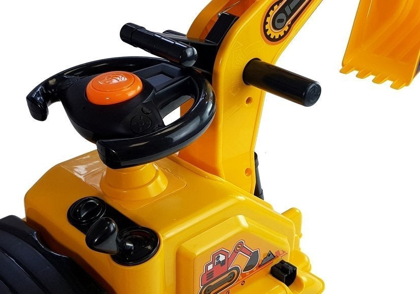 Åkgrävmaskin för barn med skopa och potta under sätet, gul
