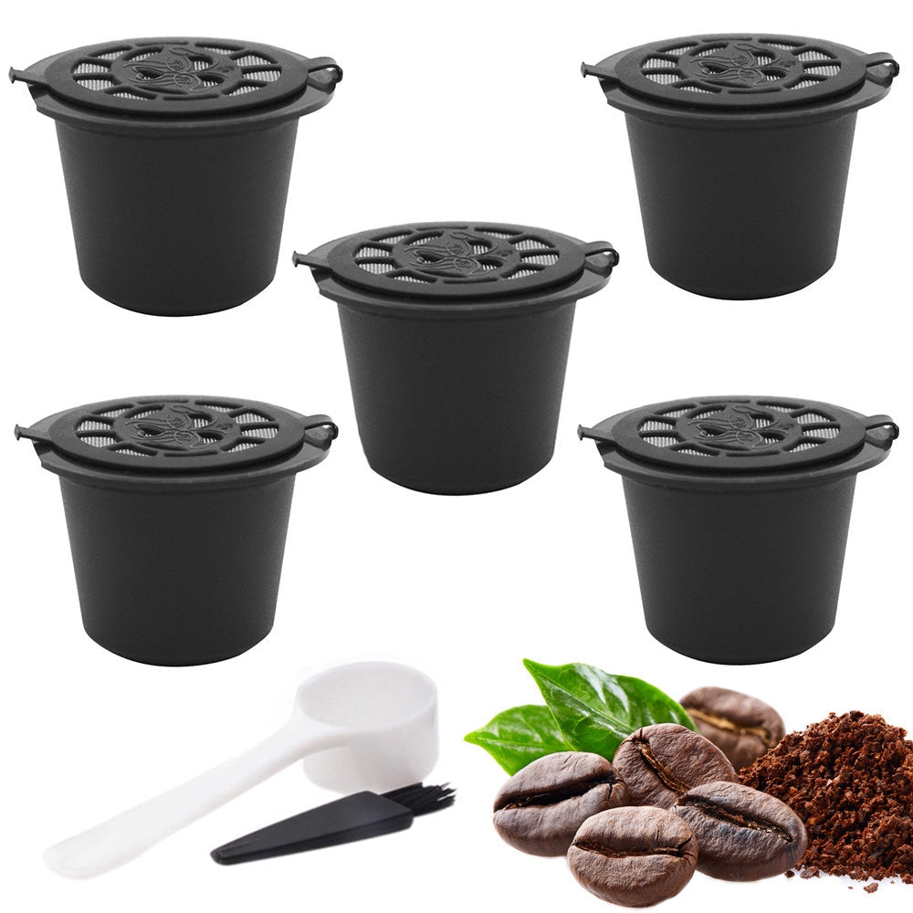 Återanvändbara kaffekapslar för Nespresso 5-pack med måttkopp/borste