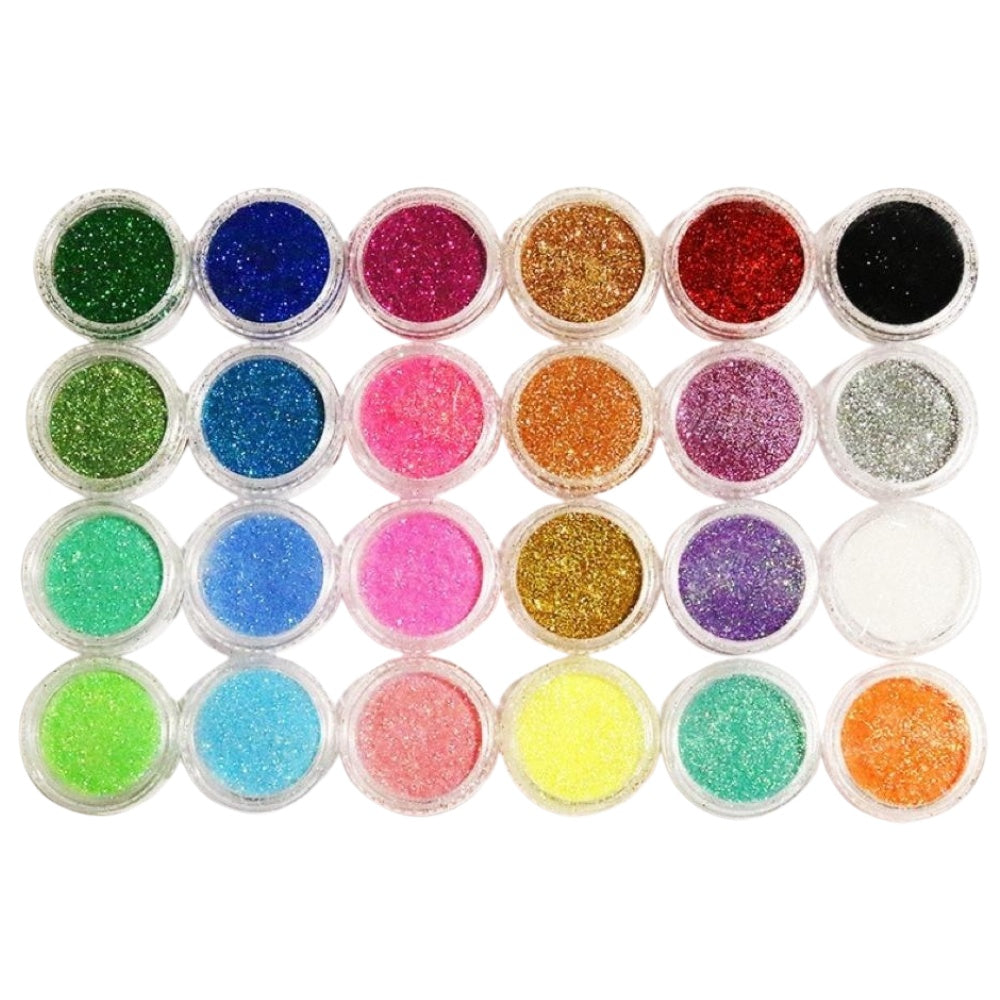 24 Burkar Glitter för Nageldekoration - Perfekt för Kreativa